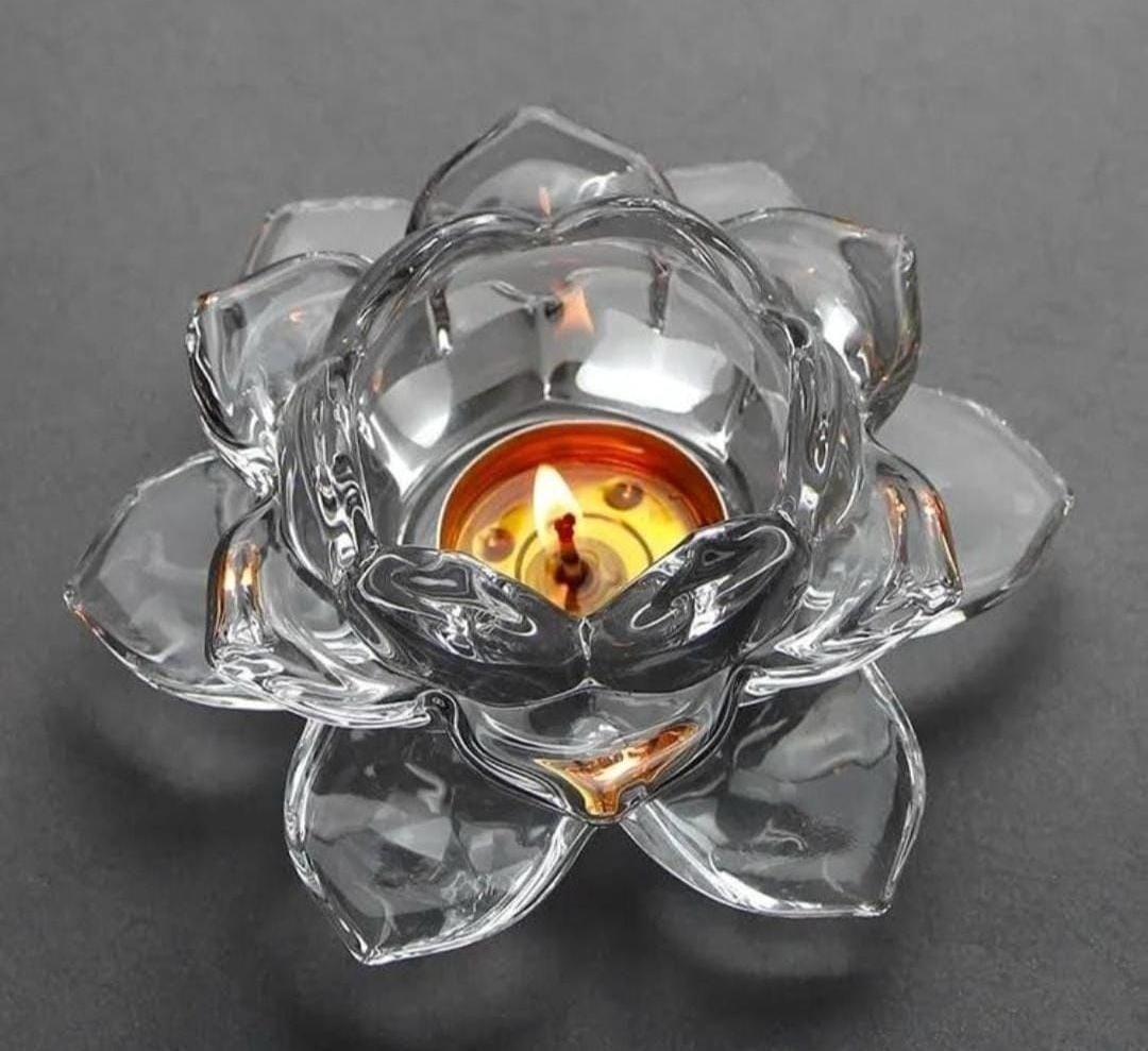 Glass Lotus Flower Tea Light Candle Holder - Set of 1