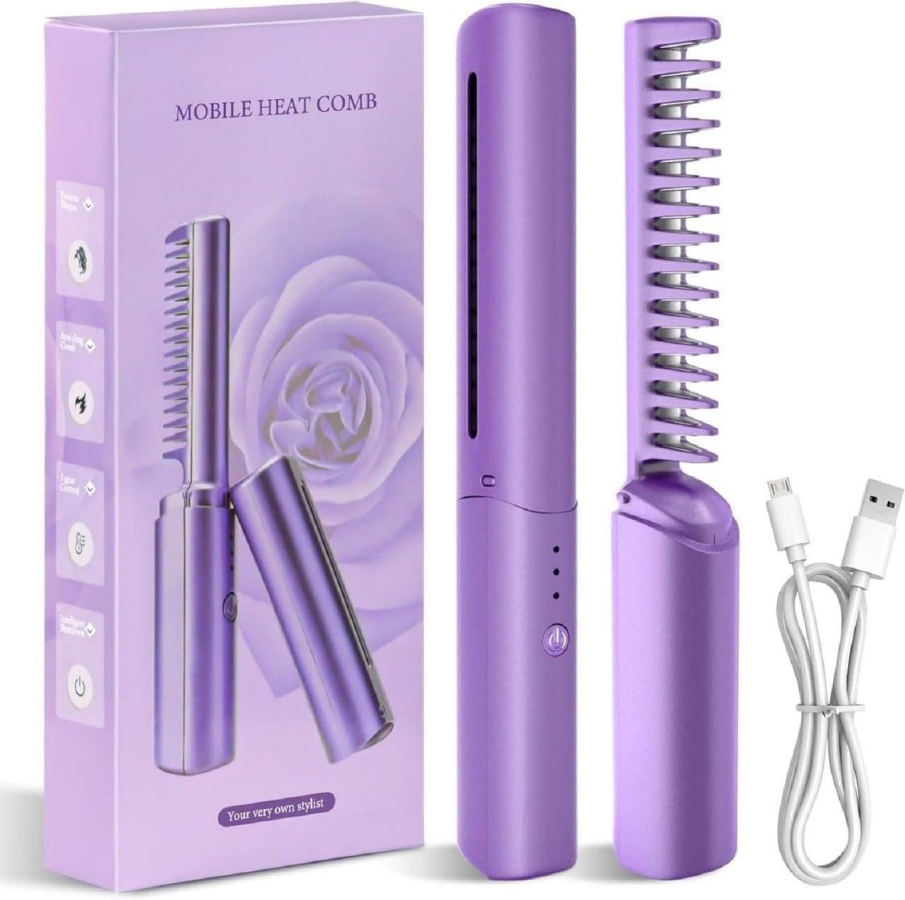Portable Mini Hair Straightener - Cordless Rechargeable Hot Comb - Adjustable