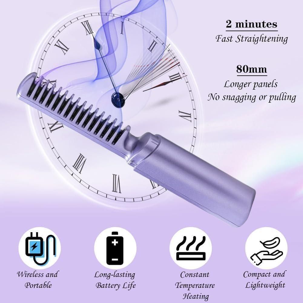 Portable Mini Hair Straightener - Cordless Rechargeable Hot Comb - Adjustable
