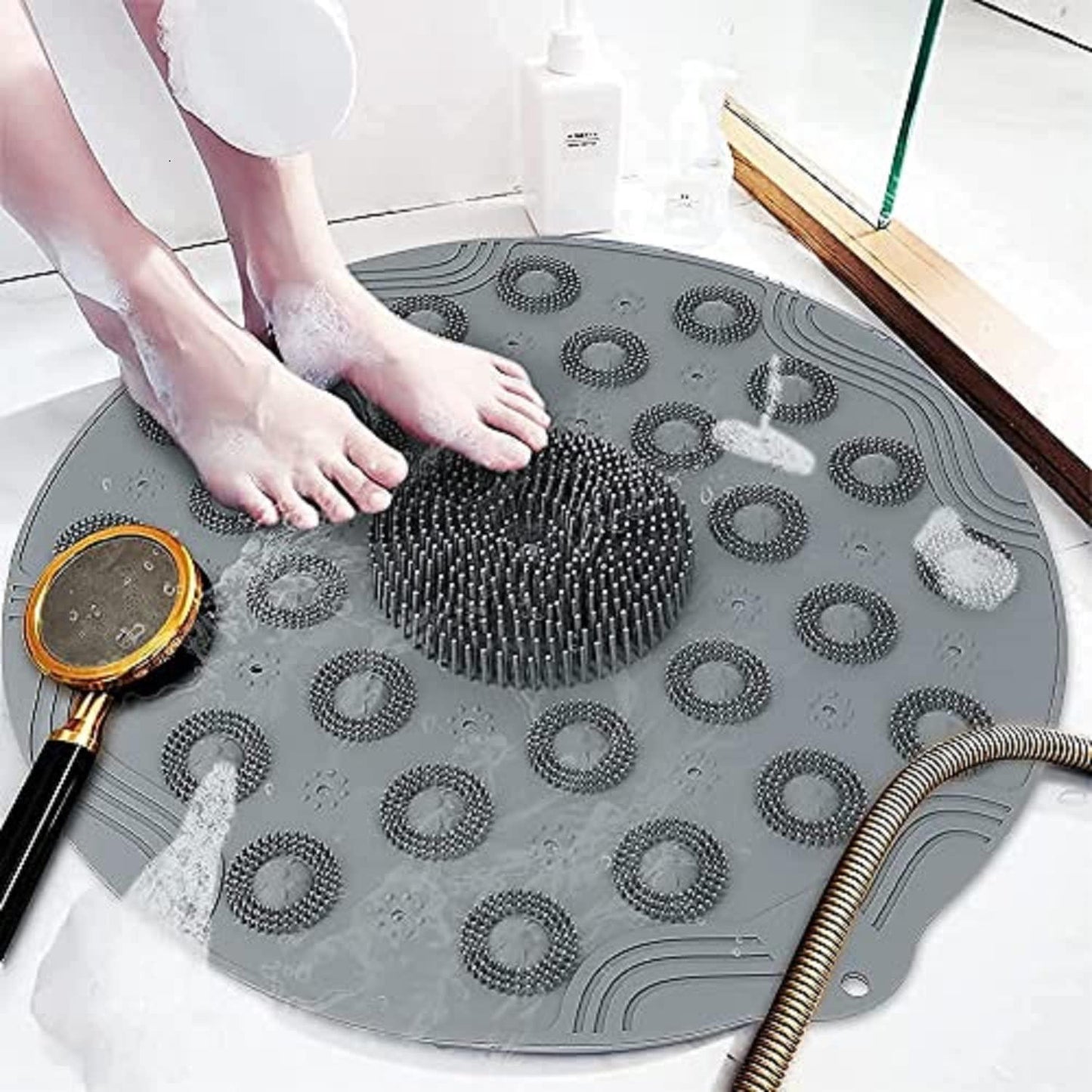 Shower Foot Cleaner, Scrubber Foot Brush Massager, Pad Non Slip Suction Cup Exfoliating Dead Skin Foot Mat for Shower (Pack of 2)