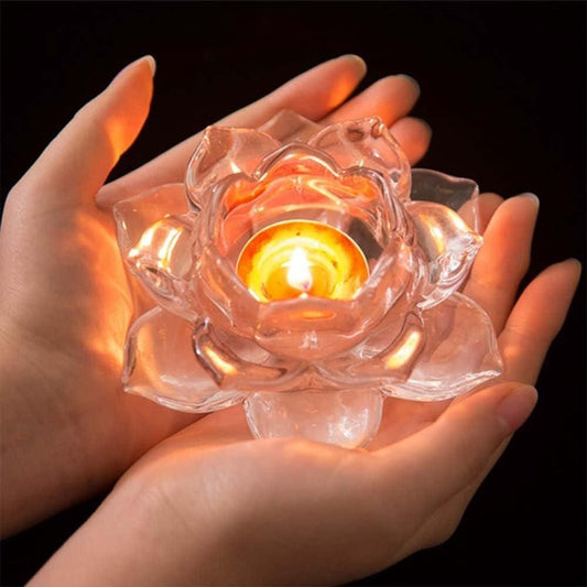 Glass Lotus Flower Tea Light Candle Holder - Set of 1