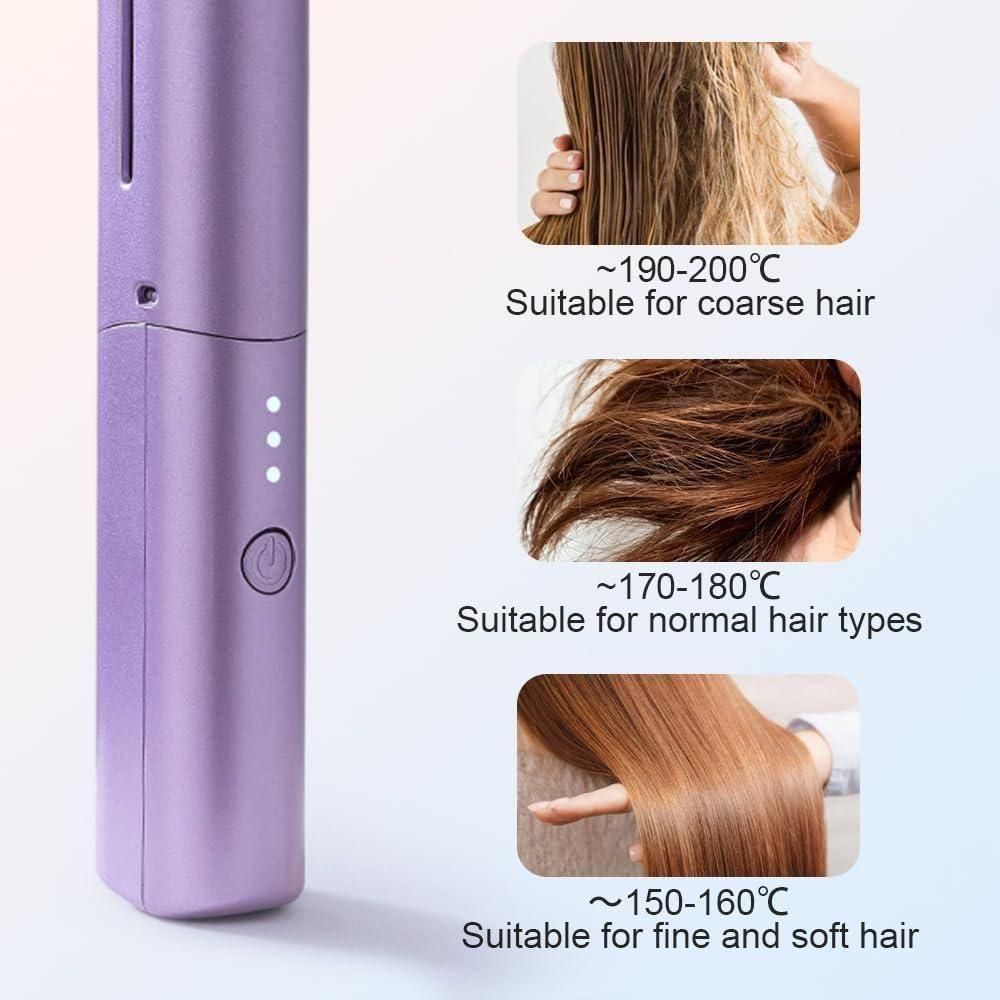 Portable Mini Hair Straightener - Cordless Rechargeable Hot Comb - Adjustable