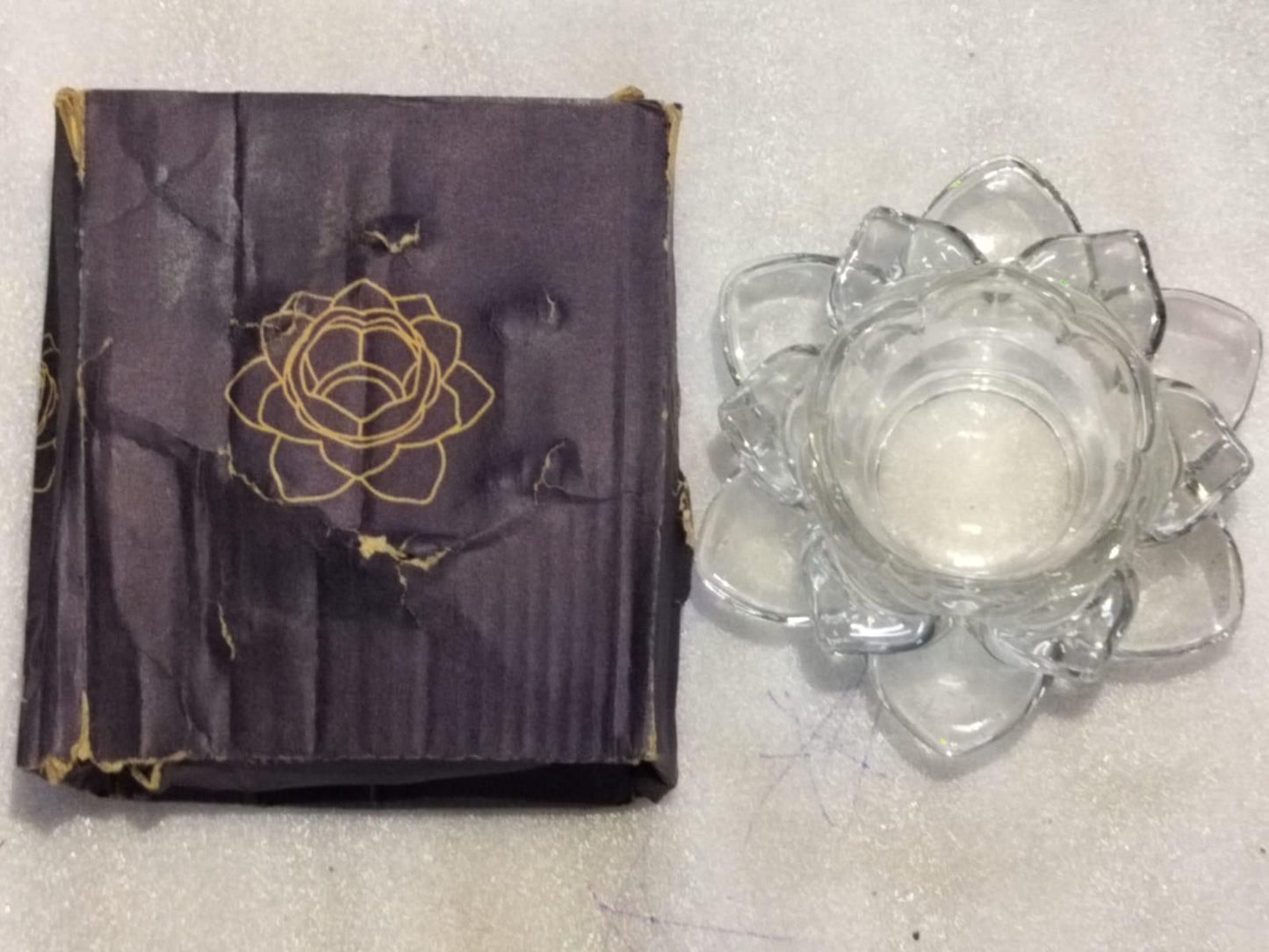 Glass Lotus Flower Tea Light Candle Holder - Set of 1