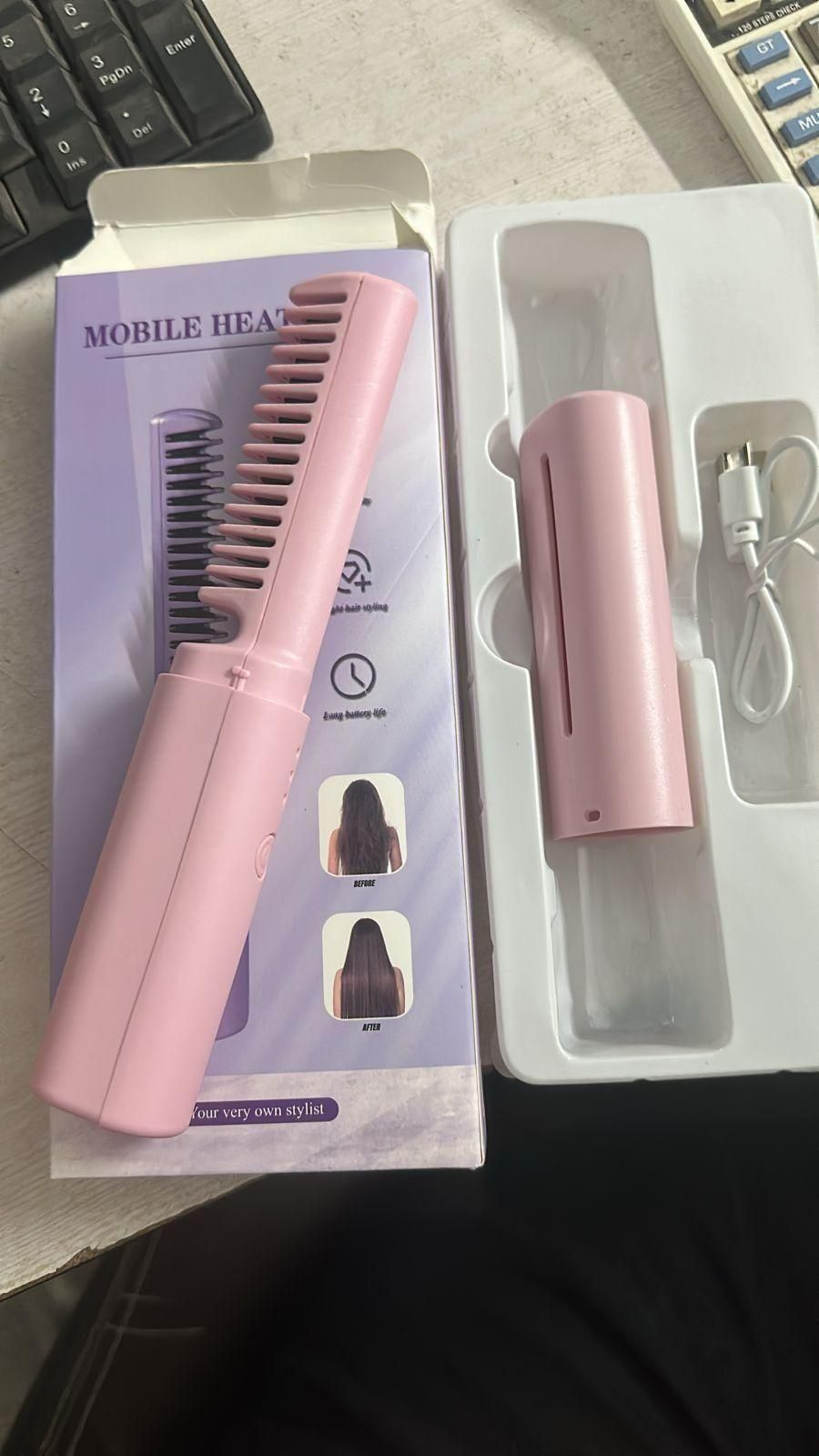 Portable Mini Hair Straightener - Cordless Rechargeable Hot Comb - Adjustable