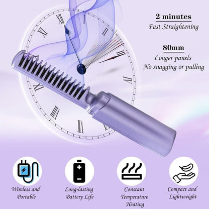 Portable Mini Hair Straightener - Cordless Rechargeable Hot Comb - Adjustable