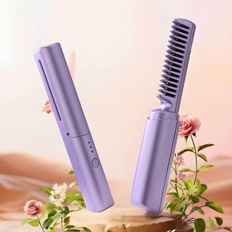 Portable Mini Hair Straightener - Cordless Rechargeable Hot Comb - Adjustable