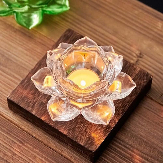 Glass Lotus Flower Tea Light Candle Holder - Set of 1